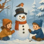 Pibe y Tito, el muñeco de nieve y su fiel petirrojo